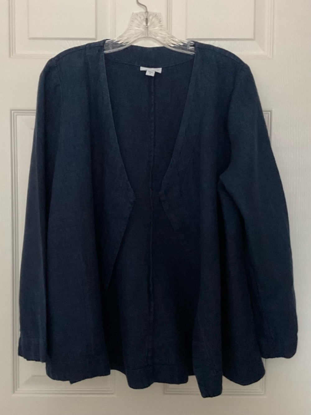 Pure Jill J Jill Navy Blue Linen Open Front Jacket Lagenlook Women’s M